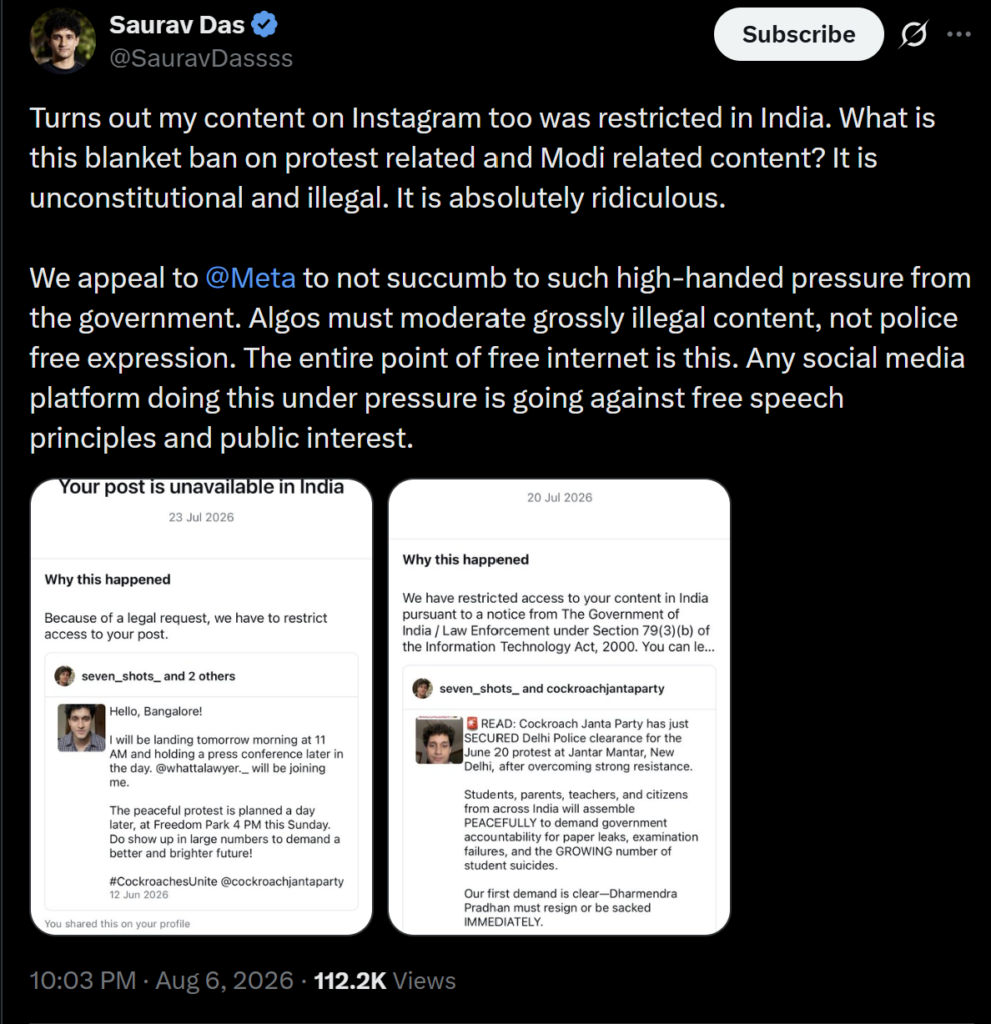 Image showing government action on social media accounts linked to students protest